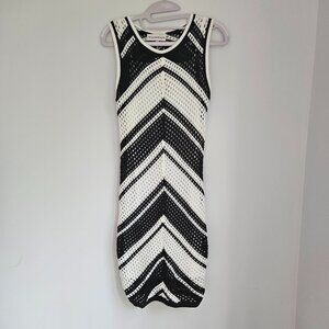 New Willow & Wind Women’s Crochet Dress Chevron Black Ivory Midi Size S